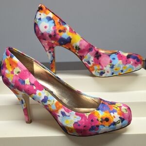 Madden Girl Pink and Yellow Heels with Artistic Flair